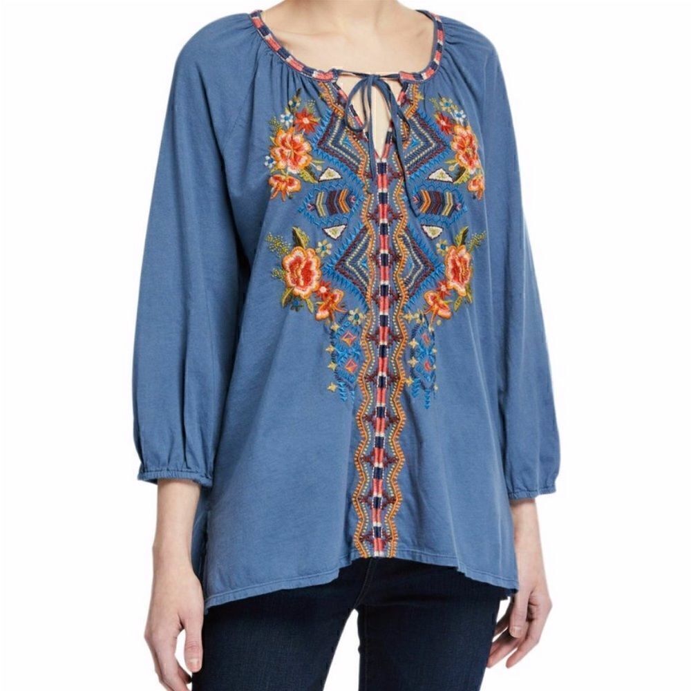 JOHNNY WAS floral Embroidered Sentrie
Peasant Blouse Sz S